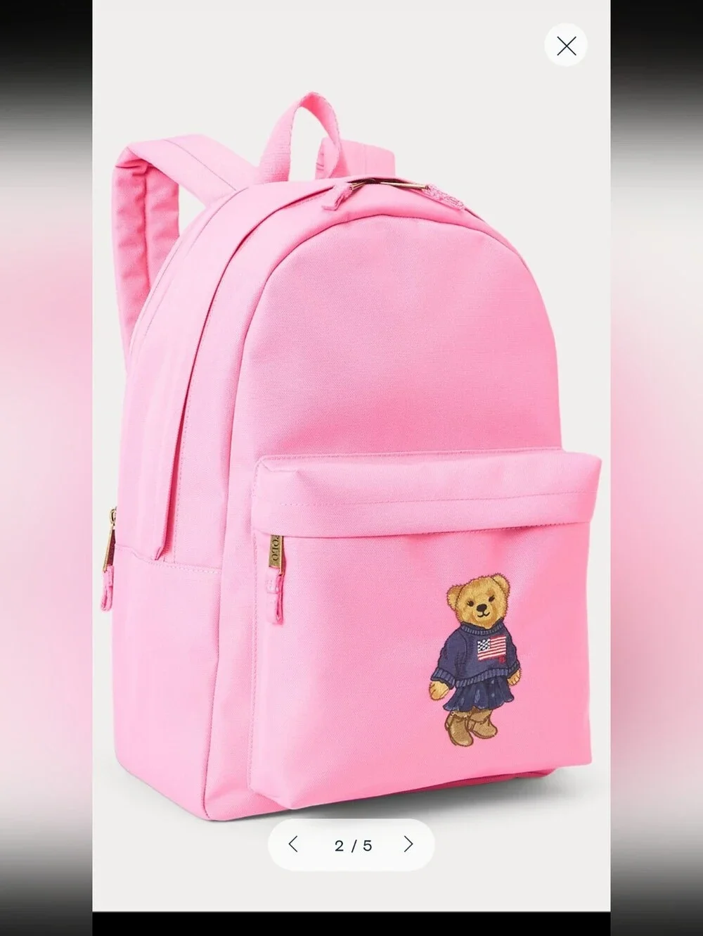 Polo Ralph Lauren Pink Polo Bear Backpack Embroidered Flag Sweater School Bag NW